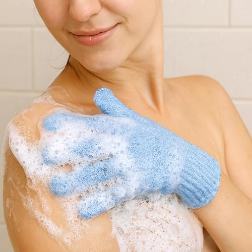 8-Piece Colorful Exfoliating Gloves, 5-Finger Bath Scrubbers for Deep Cleansing, Dual-Textured Shower Mitts for Body & Back