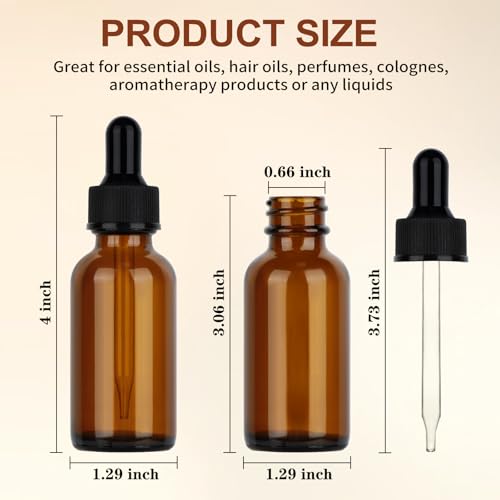 80 Pack 1oz Amber Glass Bottles with Glass Eye Droppers for Essential Oils, Perfumes (Brush, Funnels, 2 Extra Droppers, 80 Pieces Labels & 30ml Measuring Cup Included) - color: Amber-80pack