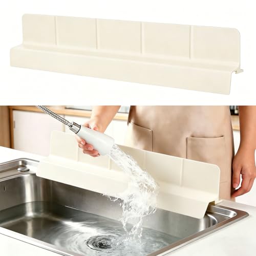 Sink Splash Guard with Suction Cups, 23", Silicone Water Guard for Kitchen & Bathroom, Faucet & Countertop Protector, Easy Install, Dishwasher Safe, Cream - color: Cream, size: 23''