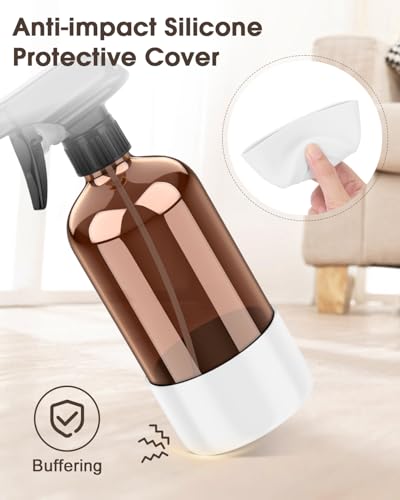 Bontip Glass Spray Bottle with Silicone Sleeve Protection, Amber Glass Spray Bottle Set for Window Cleaner Aromatherapy Facial Hydration Watering Flowers Hair Care 2 Pack/16 oz (White, 16 oz) - color: White, size: 16 Ounces