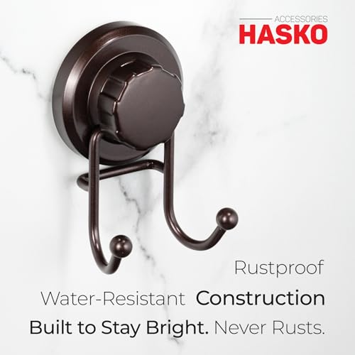 HASKO Suction Cup Hook for Shower, Stainless Steel Bathroom Suction Towel Hooks Hanger, Organizer for Towel, Bathrobe and Loofah, Includes Optional No Drill Adhesive Mount for Inside Shower, Bronze - color: Bronze