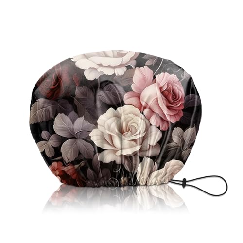 Shower Cap Adjustable Waterproof Double Layer Elastic Reusable Hair Bath Cap Cute Aesthetic for Women Girls-Rose - color: R8-Rose