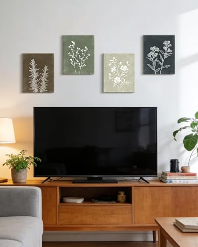 Drsoum Framed Boho Wall Art Set of 4 Wooded Vintage Botanical Prints Retro Plants Rustic Antique for Bathroom Farmhouse Kitchen Home Decor Ready to Hang 8x10inx4pcs (Framed) - size: 8''x 10''x 4pcs