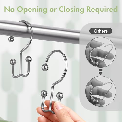 Amazer Chrome Shower Curtain Hooks, 12PCS Minimalist Simple Double Shower Curtain Rings, Rust-Resistant Metal Shower Hooks Shower Curtain Hangers, Shower Rings for Bathroom Shower Rods Curtains - color: Chrome, style: Minimalist - Double Hooks