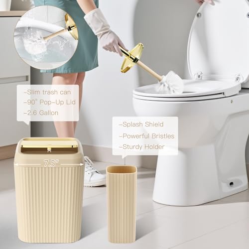 21PCS Bathroom Sets with Shower Curtain and Rugs Bathroom Accessories Set Beige Bathroom Set Complete with Trash Can, Toilet Brush, Qtip Holder & 3PCS Soap Dispenser - size: Bath Set+Marble Shower Curtain+Rugs, style: Beige