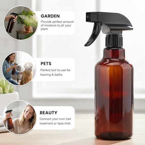 Glass Spray Bottles 16.9oz Empty Spray Bottle Mist/Stream Spraying Small Refillable Containers for Hair Care, Cleaning Solutions, Plants, Essential Oils 2 Pack (Brown, 16.9oz) - color: Brown, size: 16.9oz