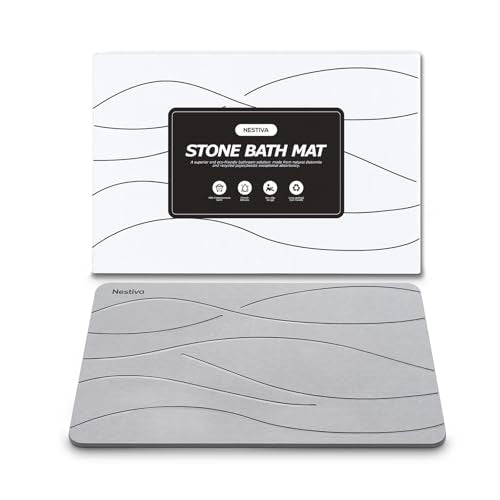 Stone Bath Mat Non-Slip Super Absorbent, Quick Drying, Multi-Purpose Large Bathroom Rugs in Front of Bathtubs and Sinks, Natural Diatomaceous Earth Shower Mat Easy to Clean(15.3″x23.6″, Grey) - color: Grey, size: 1'3" x 1'11" (Rectangular)