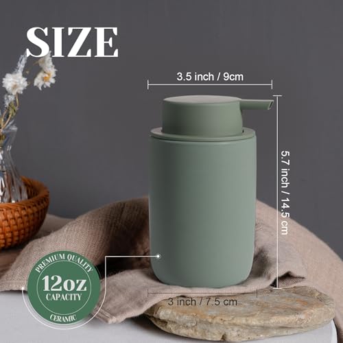 INGOFIN Ceramic Foaming Soap Dispenser Set, 2 Pack (12 oz) Bathroom Foam Hand Soap Dispenser with Pump, Hand and Dish Dispenser Set with 8 Pcs Clear Stickers,for Kitchen- Matte Green - color: Matte Green-foam