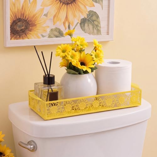 Yellow Sunflower Toilet Paper Basket Cute Metal Toilet Tank Paper Holder with Handle Bathroom Storage Organizer Coquettish Preppy Accessories Decor for Bathroom Restroom - style: Yellow Sunflower