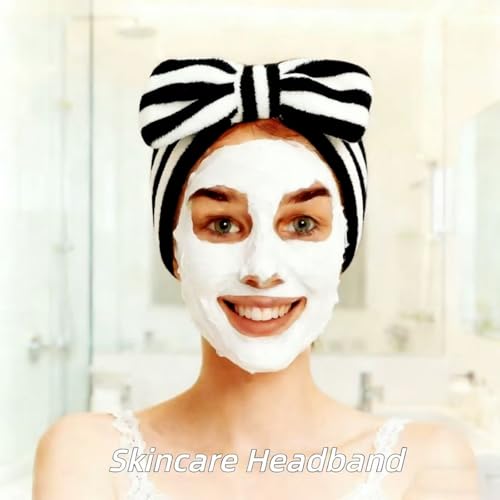 7 Pcs Spa Set, Facial Headband and Wristband Set, Skincare Accessories, College Style Girl Gift, Hair Accessories for Women and Girls（Black White Stripe ） - color: Black White Stripe