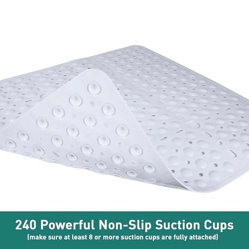 Large Square Shower Mat 27 x 27 Inch White, Non Slip Shower Bathtub Mats for Inside Shower With Big Suction Cups Drain Holes, Anti Slip Bathroom Floor Shower Stall Mats, Easy Clean, BPA-Free - color: White