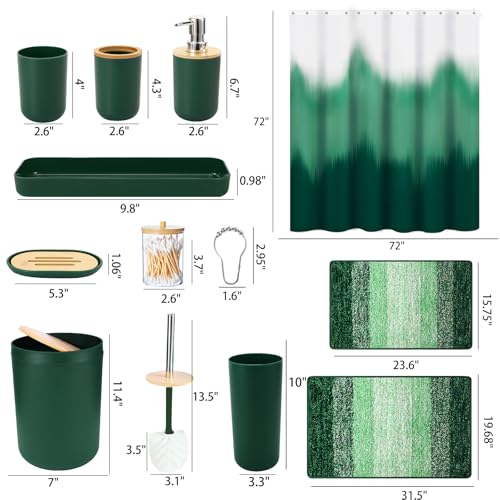iMucci Bathroom Accessories Dark Green Bathroom Sets with Shower Curtain and Rug,Shower Curtain Set,Bath Rugs Home Decor - size: Bath Set+Shower Curtain+Bath Rug, style: Dark Green1