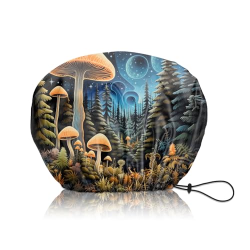 Shower Cap Adjustable Waterproof Double Layer Elastic Reusable Hair Bath Cap Cute Aesthetic for Women Girls-Blue Mushroom - color: R15-Blue Mushroom