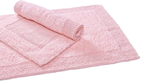 Bedding Craft Bathroom Bath Mat Rug – 100% Cotton, Reversible, Water Absorbent, Machine Washable, Soft Bathmat for Tub Side, 17x24 Chalk Pink - color: Chalk Pink, size: 1'5" x 2' (Rectangular)