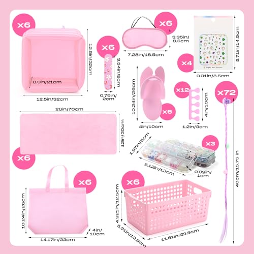 85 Pcs Spa Kit Nail Art Kit Sleepover Party Supplies with 12.5 x 12.5 in Inflatable Foot Tubs Foot Bath Towel and Basket DIY Manicure Pedicure Set for Slumber Party(Pink) - color: Pink