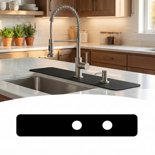 Absorbent Kitchen Sink Faucet Mat for 2-Hole 8" On-Center Faucets 30"x5.5" | Fits Sink with Soap Dispenser, Air Gap or Side Sprayer - Cuttable Drip Catcher Splash Guard for Irregular & 3, 4 Hole Sinks