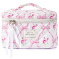 Sminra Makeup Bag Large Travel Quilted Cosmetic Bag Organizer, Floral Cotton Coquette Aesthetic Toiletry Bag Gift for Women Girls (Pink Bow Flowers-L) - color: Pink Bow Flowers-L