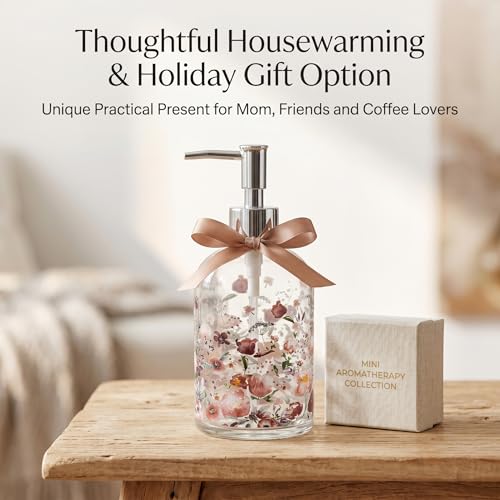 Topadorn 17oz Watercolor Floral Glass Soap Dispenser, Refillable Liquid Pump Bottle, Pink Flower Print for Bathroom Kitchen - color: Pink Flower