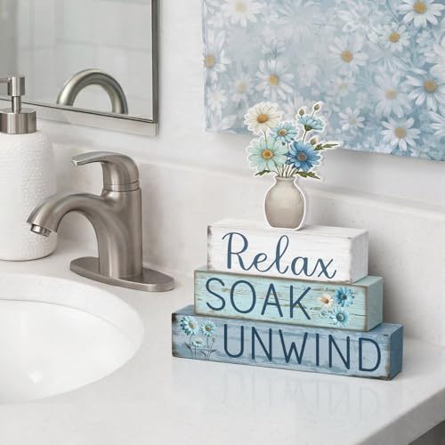 Cinnvoice 4 Pcs Daisy Bathroom Decor Farmhouse Bathroom Decoration Relax Soak Unwind Table Centerpiece Gift for Christmas Valentines Back to School - style: Daisy Relax Soak Unwind