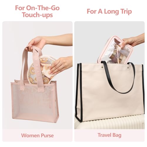 PACKISM Clear Makeup Bag Foldable - TSA Approved Toiletry Bag for Travel | Metal Zipper, Reinforced Seam, Water Resistant, Medium for Carry-on, Large for Checked Luggage, for Car Storage Organizer - color: 2 Pack Beige Bohemian Print, size: Hybrid Travele
