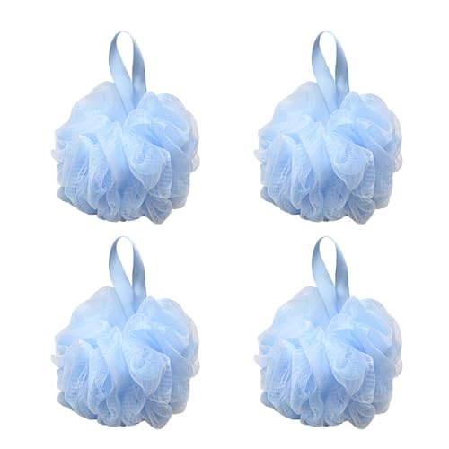 SEVENHEAD Bath Sponge Shower Loofahs,Blue,50g/Piece,Mesh Pouf Bath Scrunchies Body Wash Puff(Set of 4) - style: Blue
