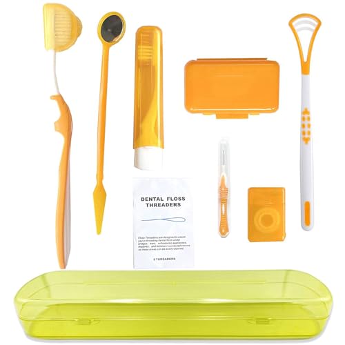 Portable Orthodontic Oral Care Kit for Braces - Interdental Brush Dental Wax Dental Floss Toothbrush Cleaning Kit(Orange) - color: Orange
