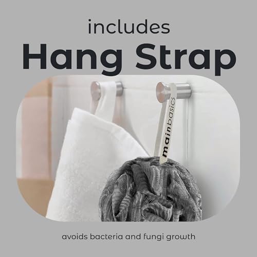 MainBasics Shower Loofah Sponge Pouf, Set of 3, Charcoal Infused | Soft Mesh Body Scrubber and Bath Sponge for Gentle Exfoliation, Rich Lather, and Everyday Shower Use - style: Charcoal