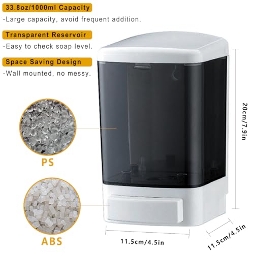 Manual Soap Dispenser 33.8oz / 1000ml Kitchen Bathroom Wall Mounted Commercial Soap Dispenser for Liquid Containers Shampoo Gel Chamber Hotel Restaurant - color: White&black