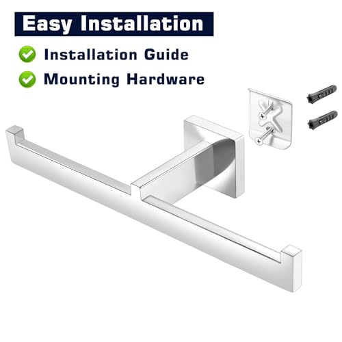 Double Toilet Paper Holder Wall Mount, SUS304 Stainless Steel 2 in 1 Square Dual Tissue Rolls Holder for Bathroom, Commercial Toilet Paper Holder for Office, Hotel Holding Mega Rolls Polished Chrome - color: Polished Chrome
