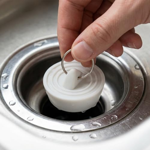 4 PCS Silicone Sink Stopper - Drain Stopper Tub Stopper with Hanging Ring - Kitchen Sink Plug Drain Plug for Bathroom Kitchen Sink Tub Drain, Laundry (4 Sizes, White)