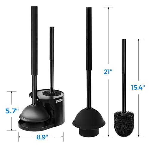FORASTO 2Pack 2 in 1 Toilet Brush and Plunger Set, Extended Handle Plunger,Toilet Bowl Brush Plunger Set,Clean Gloves,Cleaning Tools,Cleaning Brush,Cleaning Supplies,Toilet Brush Plunger Combo,Black