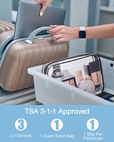 BAGSMART Clear Toiletry Bag, 3-Pack TSA Approved Travel Toiletry Bag Carry On Travel Accessories Bag Airport Airline Quart Size Bags water-resistant Makeup Bag for Women - color: Basic Black, size: 3 Pack, Medium