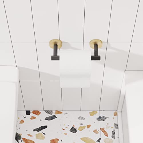 RARXTR Black and Gold Toilet Paper Holder SUS304 Stainless Steel Double Post Pivoting Toilet Paper Roll Holder Wall Mounted Tissue Holder for Commercial Bathroom RV Matte Black & Brushed Brass Finish - color: Black and Gold, size: Wall Mount