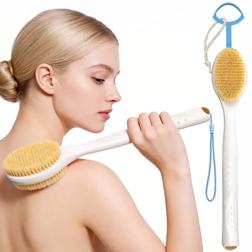 Extendable Back Scrubber –Non-Slip Dual-Sided, Deep Exfoliation | Two-hand pull -17.5"-31.5". Dual-sided stiff & soft bristles. Non-slip grip, quick-dry, rust-proof, rich lather.