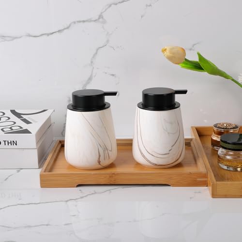 12Oz Foam Hand Soap Dispenser - Modern Ceramic Foaming Soap Dispenser with Easy-to-Press Pump, Reusable and Refillable Liquid Dish Soap Dispensers for Bathroom & Kitchen, Marble Brown - color: Marble Brown, style: Foam Pump
