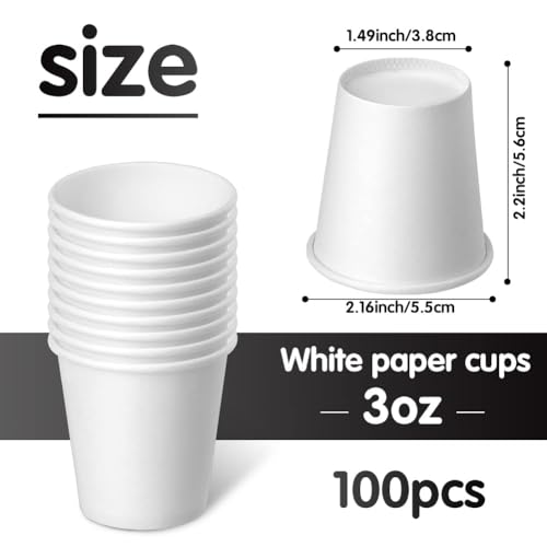 3 oz 100 Pack Disposable Paper Cups, Bathroom Mouthwash Cups, Espresso Disposable Cups for Bathroom, Snack, Espresso, Mouthwash (White) - color: White, size: 100 Count