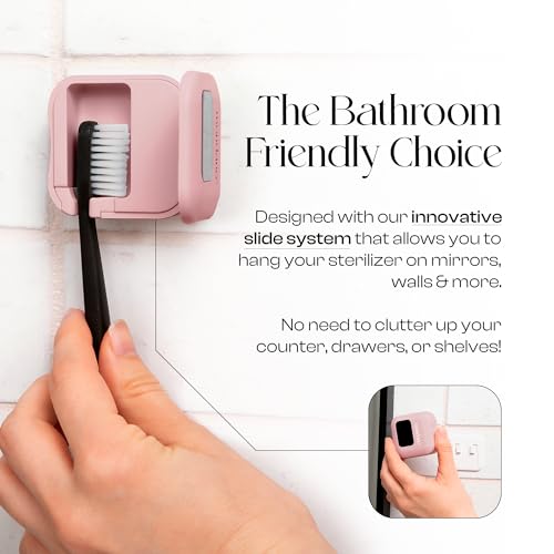Mondano UV-C Toothbrush Sanitizer and Holder, Toothbrush Case - Manual/Electric Toothbrush Cover for Any Toothbrush Head - Rechargeable Toothbrush Travel Case, Tooth Brush Cover Cap for Home - color: Pastel Pink
