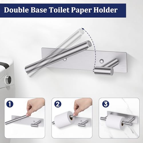 Brushed Nickel Toilet Paper Holder, Adhesive or Screw Toilet Roll Holder Wall Mount, SUS304 Stainless Steel Double Post Pivoting Toilet Roll Holder for Bathroom, Kitchen, Washroom - color: Brushed Nickel