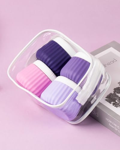 Mrsdry Travel Containers for Toiletries 4 Pack, TSA Approved Travel Size Toiletries, Travel Size Containers, With Clear Bag Leak Proof Silicone Jars, Travel Essentials Creams Jars Carrying Small Items - color: Purple, size: 3 oz