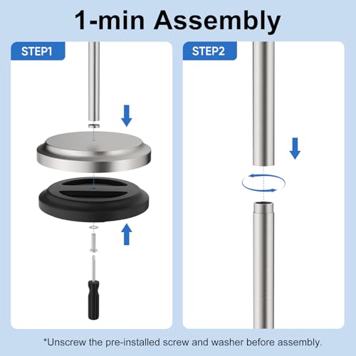RUMOSE Toilet Paper Holder Stand Double Toilet Roll Holder for Floor | Brushed Nickel, 24" H, Bathroom Free standing Tissue Roll Holder, Rustproof, Weighted Base, Stainless Steel