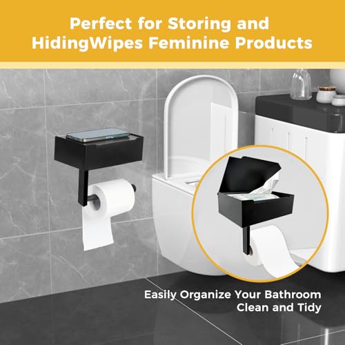 Toilet Paper Holder with Shelf, Toilet Paper and Wipes Holder, Wipes Dispenser and Storage, Stainless Steel Wall Mount Toilet Paper and Flushable Wipes Storage