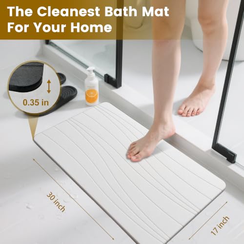 Extra Large Stone Bath Mat, 30'' x 17'' Diatomaceous Earth Non-Slip Stone Shower Mat, Super Absorbent Diatomite Stone Mats for Bathroom White XL Flow - color: White XL, size: 1'5" x 2'6" (Rectangular)
