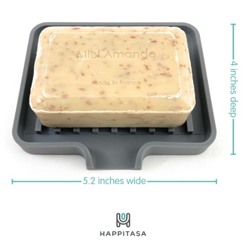 Silicone Soap Dish Tray and Sponge Holder with Drain Chute, Rectangular, Kitchen and Bathroom Sink Organizer (Light Grey, 5.2"x4" (Set of 2), 7.2 Ounces) - color: Light Grey, size: (SM) 5.2"x4" (2pcs)