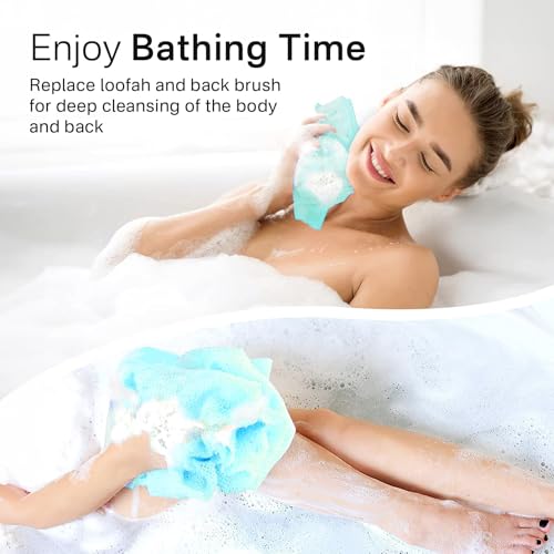 Yiclick Exfoliating Washcloth Towel- Exfoliating Body Scrubber Exfoliator, Back Scrubber for Shower Bath, Exfoliate Rags Wash Cloths, Loofah Lufa Sponge, Body Scrub & Exfoliation Women Men - color: Light Blue