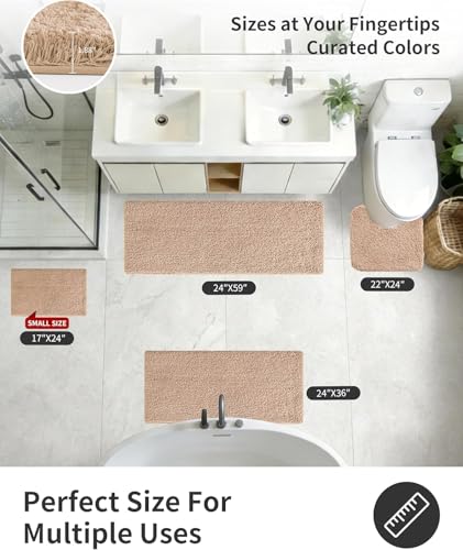 ILANGO Beige Bathroom Rugs 32" × 20" Non Slip & Super Absorbent Extra Thick Soft, Washable Bath Mat for Floor, Microfiber Plush Shaggy Bath Rug with Rubber for Bathtub Shower Room Sink - color: Beige, size: 1'8" x 2'8" (20''x32'' Bathroom Rug)