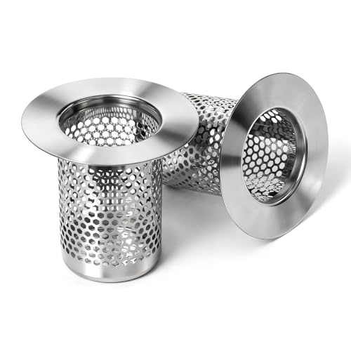 Bathroom Sink Drain Strainer, 304 Stainless Steel Hair Catcher for Bathtub Shower Floor Drain, Bathtub Drain Cover Strainer Basket Fit 1.3" to 2.17" Drain Hole (2PCS) - size: Medium