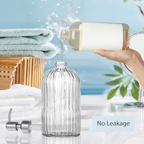 14Oz Clear Soap Dispenser Bathroom - 2 Pack, Clear Glass Hand Soap Dispensers with Stainless Steel Pump, Refillable Dish Soap Dispenser for Kitchen, Countertop Soap Dispensers - color: Clear（2-pack）