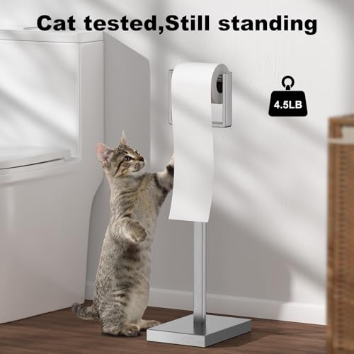 Nickel Toilet Paper Holder Stand，Stainless Steel Toilet Paper Holder Free Standing，Stable Weighted Base Floor Tissue Roll Holder for Bathroom，Modern Pivoting Toilet Paper Stand - color: Nickel