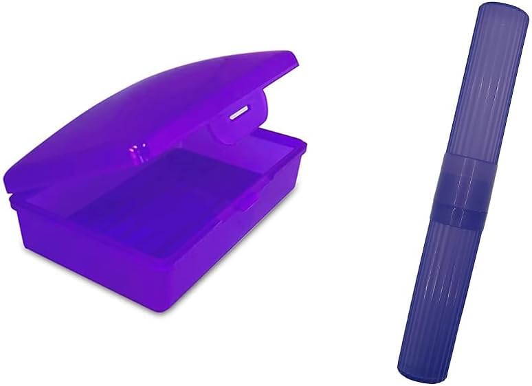 American Comb Purple Toothbrush Covers & Soap Box Set - Matching Colors - Tooth Brush Cover Cap, Soap Dish Travel Holder - Plastic Portable Set - color: Purple