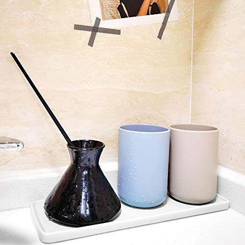 Ceramic Tray, White, Large Rectangle Bathroom Kitchen Tray for Jewelry, Towel, Candles, Soap - 10.23 x 3.54 x 1.18 inches - color: White, size: 10.2" x 1.2" x 3.5"